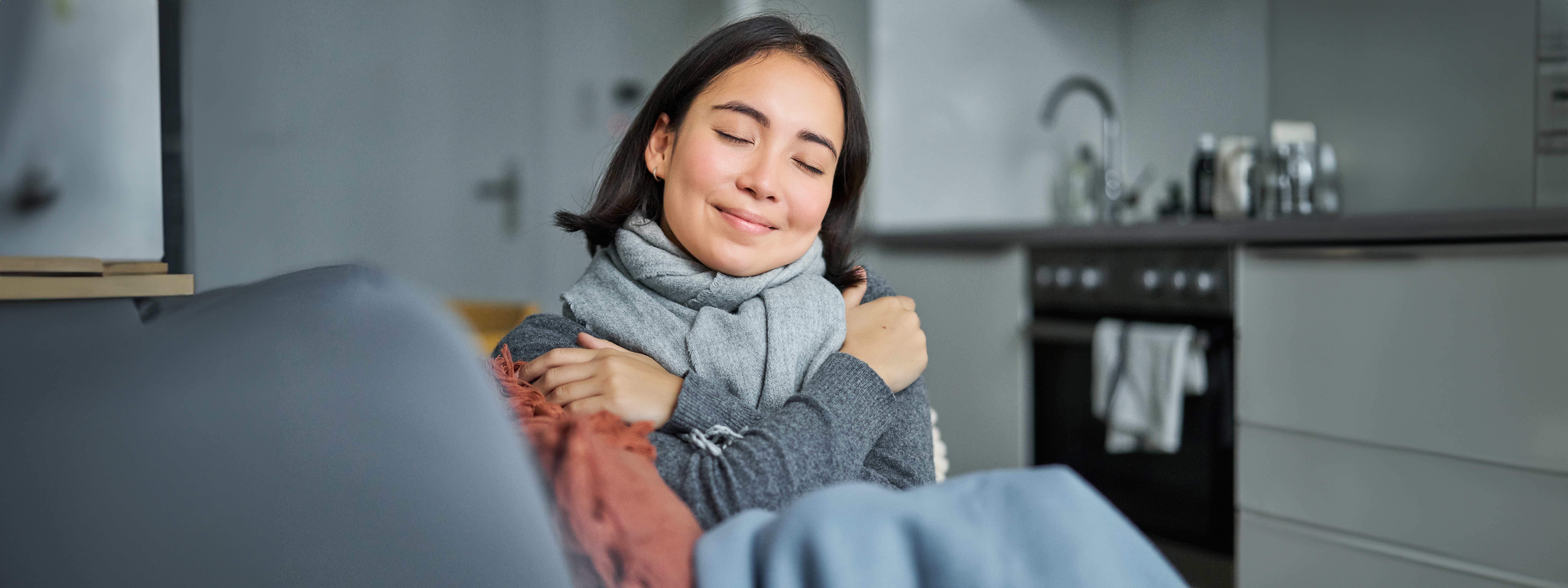 Person feeling comfortable in climate-controlled room