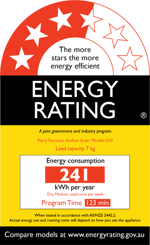 NEW Energy Rating Label for Clothes dyer showing 3.5 star rating