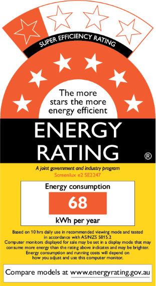 Energy Rating Label for Computer Monitor showing a 7 star rating