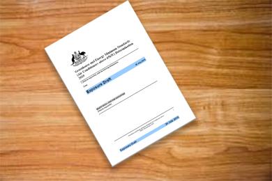 A photo of the exposure draft of the Greenhouse and Energy Minimum Standards (Air Conditioners Above 65kW) Determination 2019 document